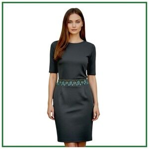 Carlisle Women’s Elegant Wool Gray Skirt w/ Embroidered Waist. Gray. Size 4.